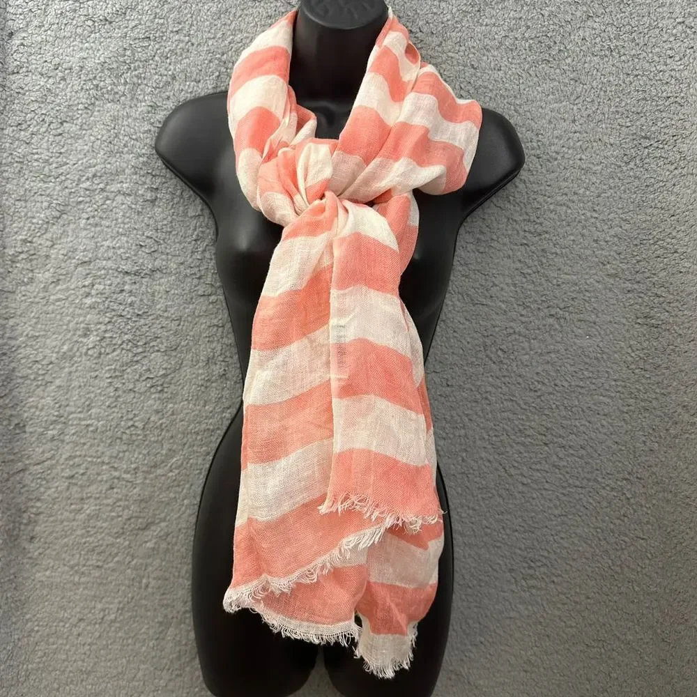Pisu Women's Coral Striped Fringe Scarf Soft Fashion Accessory